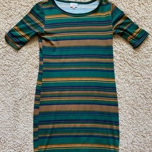 Lularoe JULIA dress. Green with stripes. Size S.